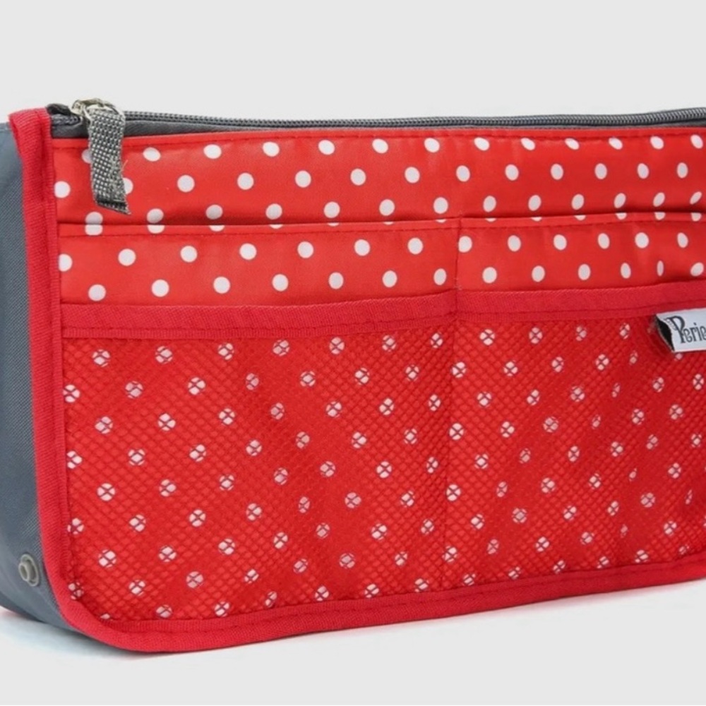 Chic Red Polka Dot Cosmetic Organizer Small 8.7"x5.9"x3.5"